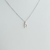 Silver necklace with a 'N' pendant on a light gray background