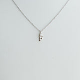 Silver necklace with a small pendant on a light gray background