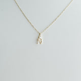 Gold necklace with a 'N' pendant on a light gray background